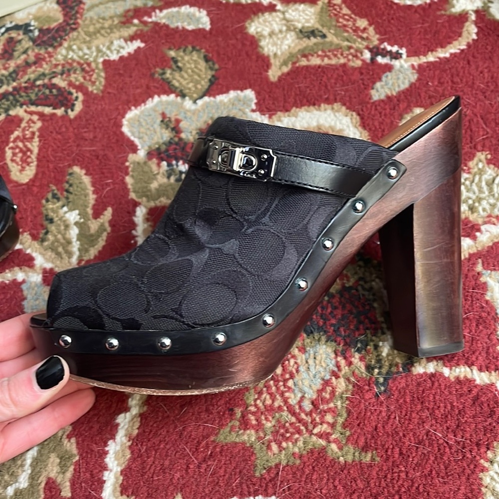 Coach open toe shoes with heel, worn 2x